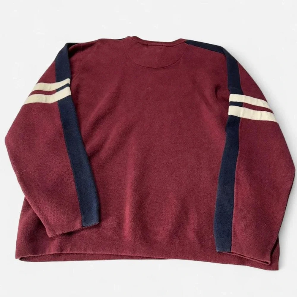 Club Room Mens Cotton Crewneck Sweater Burgundy Red Navy Stripe Large